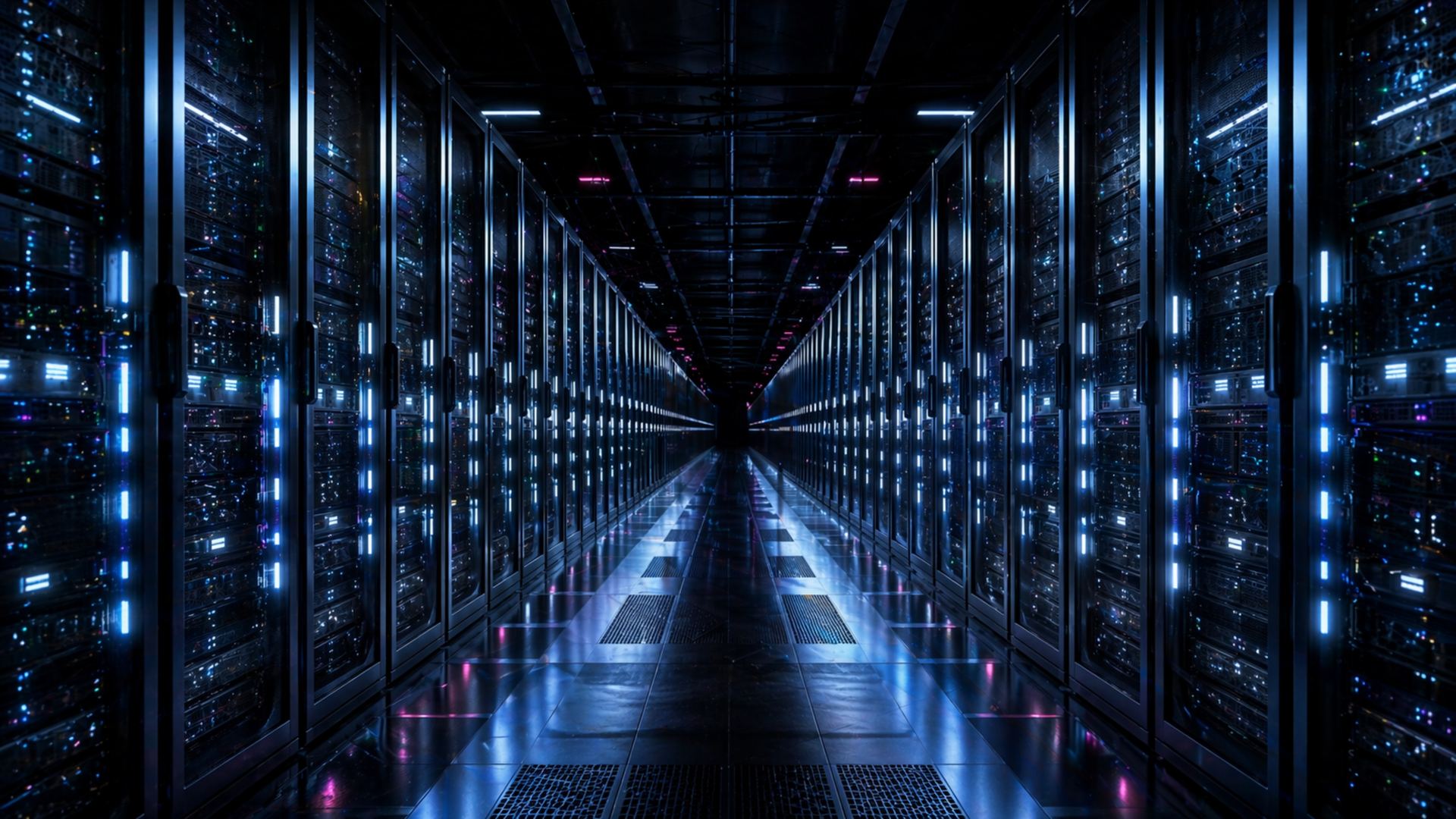 Futuristic data center in cool tones